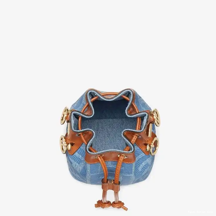 Affordable Handle Bucket Straw Bag In Mon Mini with FF Motif Fendi Tresor Blue Straw 0409